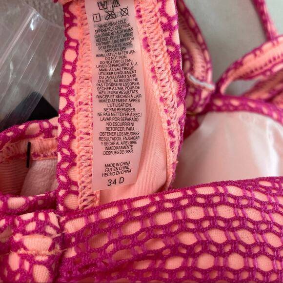 Victoria’s Secret NWT Crochet Twist Bandeau Push Size 34D Pink Halter Tie - Picture 6 of 6
